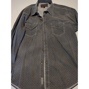 Rock N Roll Cowboy Long Sleeve Pearl Snap Shirt Men's Size XL Gray